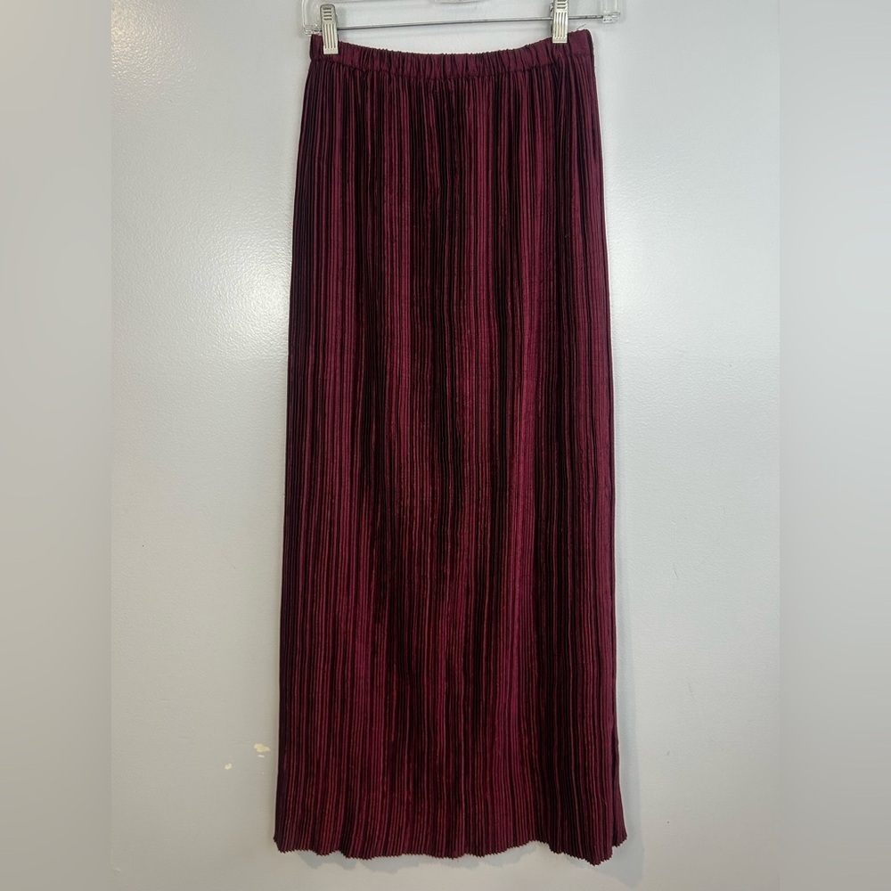 Vintage Jeanne Marc Burgundy Red Pleated Maxi Skirt Size 8/10 Small